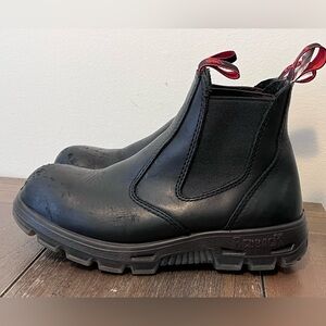 Redback Boots Black Leather Chelsea Work Boots with Red Pull Tabs